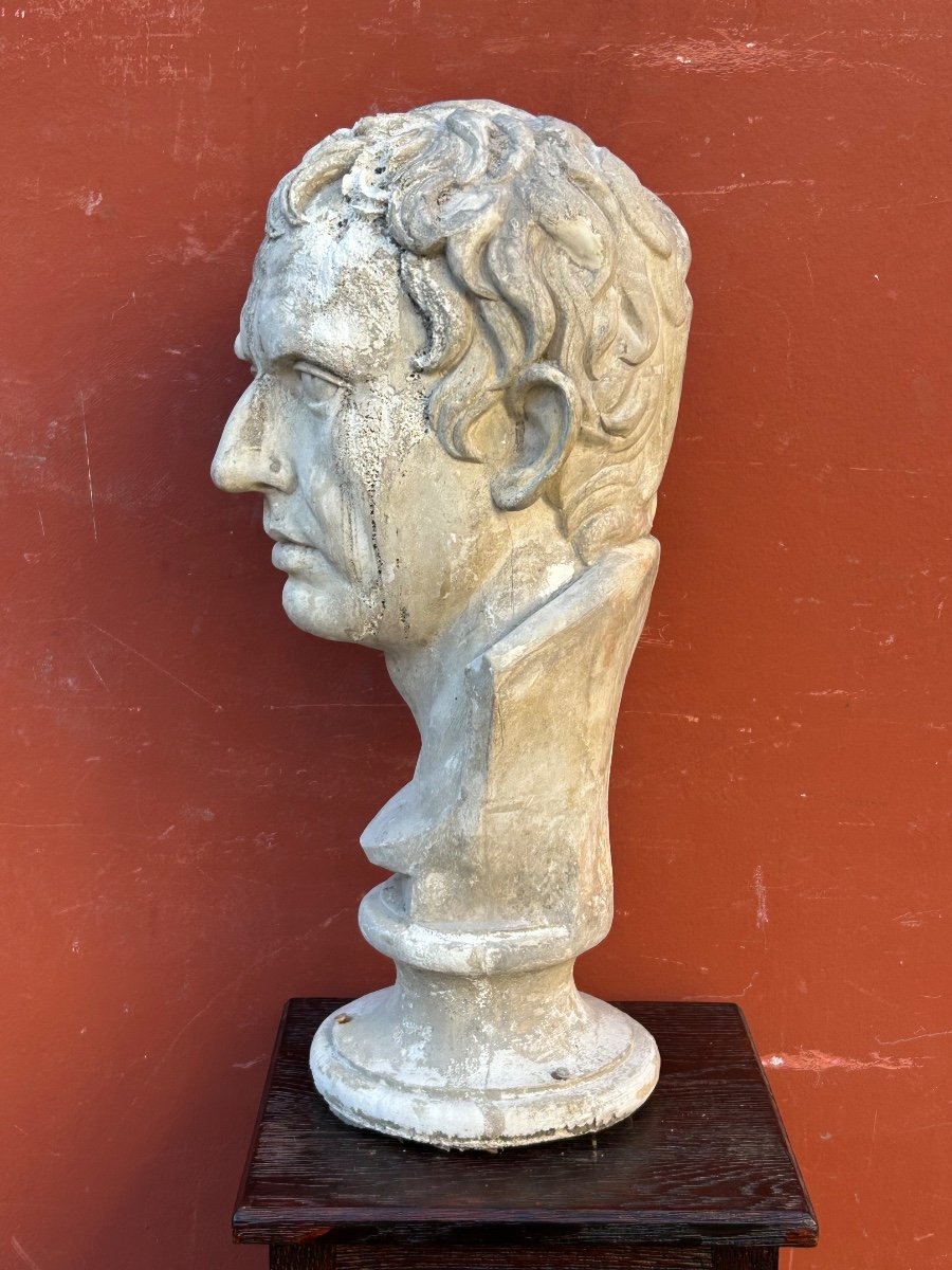 Large Roman Bust After Antique - Plaster Late 19th Century H 63 Cm-photo-1