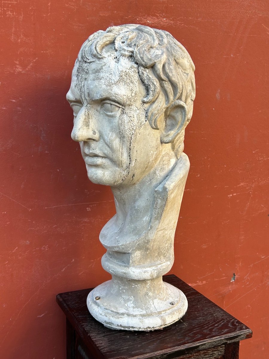 Large Roman Bust After Antique - Plaster Late 19th Century H 63 Cm-photo-2