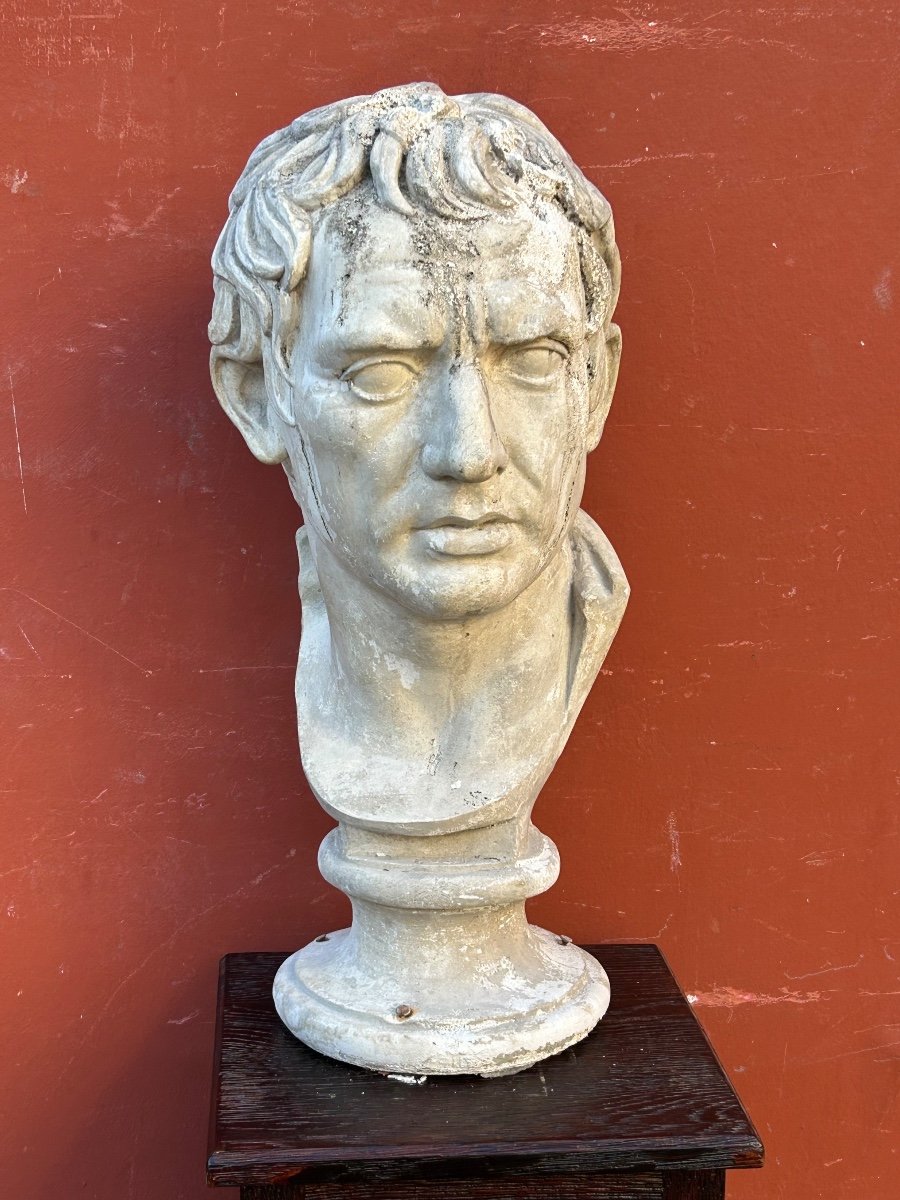 Large Roman Bust After Antique - Plaster Late 19th Century H 63 Cm-photo-3