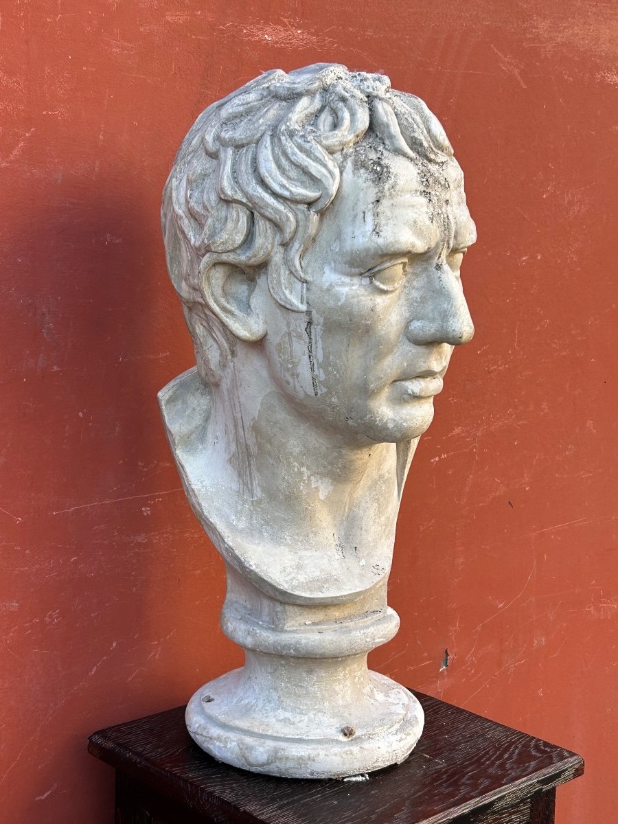 Large Roman Bust After Antique - Plaster Late 19th Century H 63 Cm-photo-5