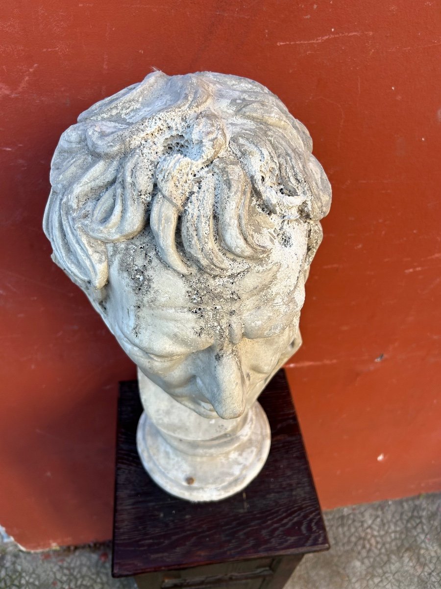 Large Roman Bust After Antique - Plaster Late 19th Century H 63 Cm-photo-7