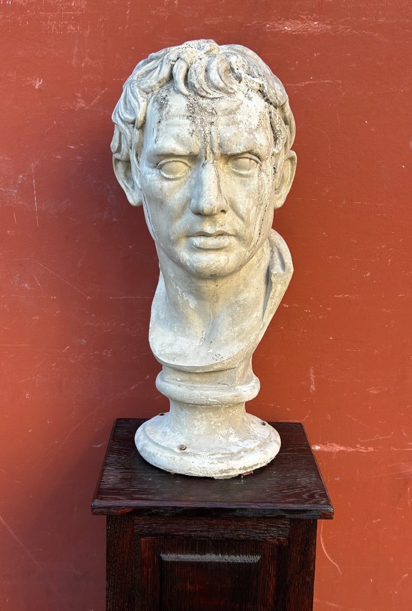 Large Roman Bust After Antique - Plaster Late 19th Century H 63 Cm