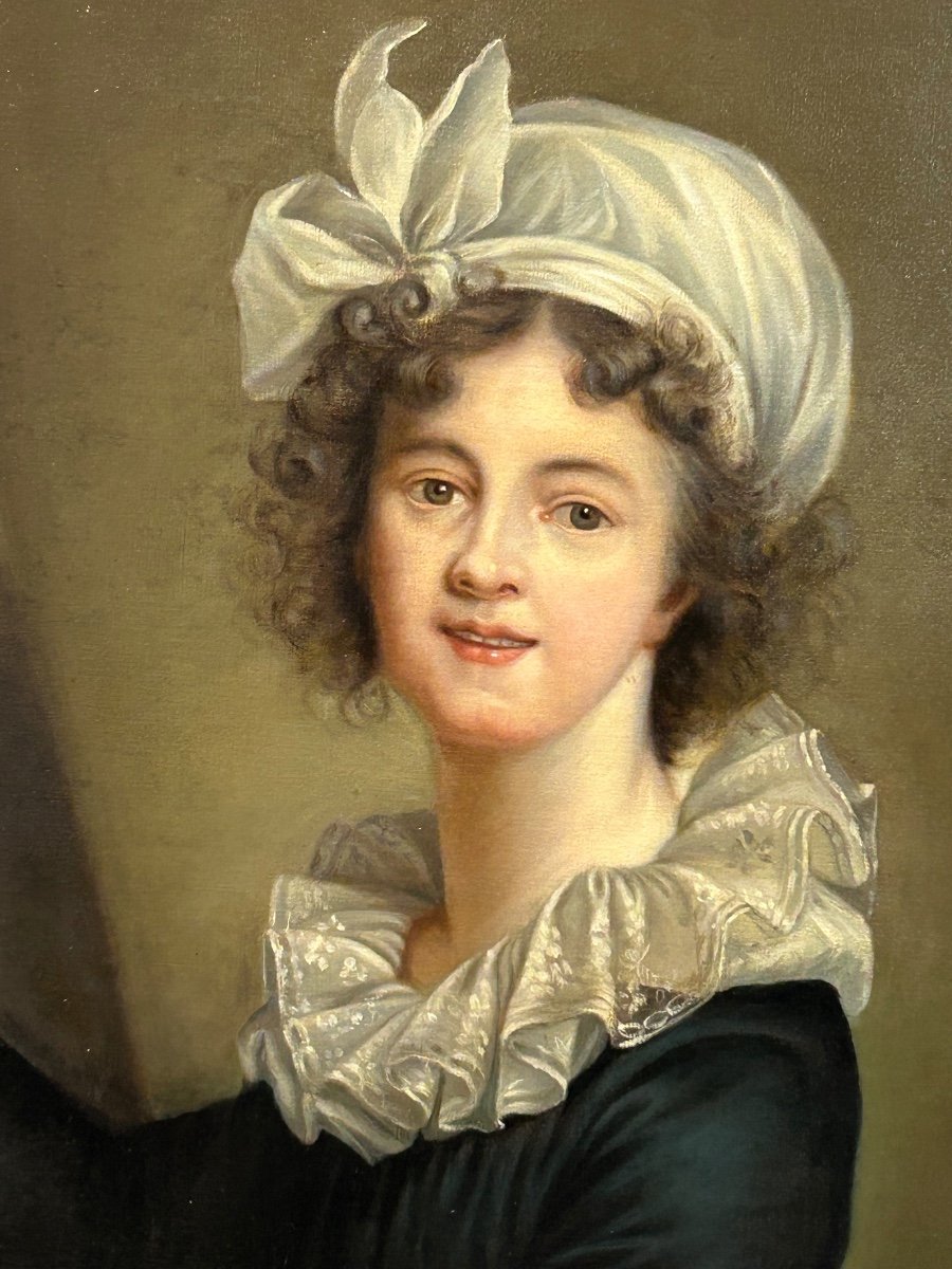 Elisabeth Vigièe- Lebrun (1755-1842) D’après Autoportrait - Huile Sur Toile Portrait H 100 Cm-photo-2