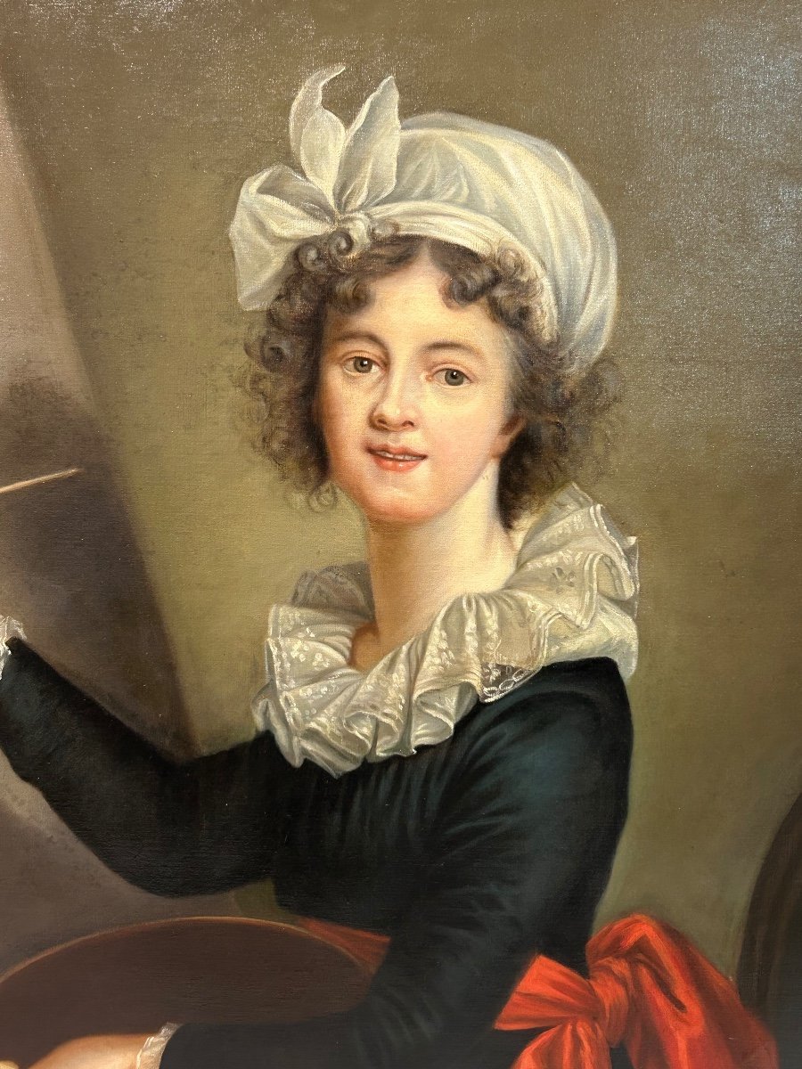 Elisabeth Vigièe- Lebrun (1755-1842) D’après Autoportrait - Huile Sur Toile Portrait H 100 Cm-photo-6