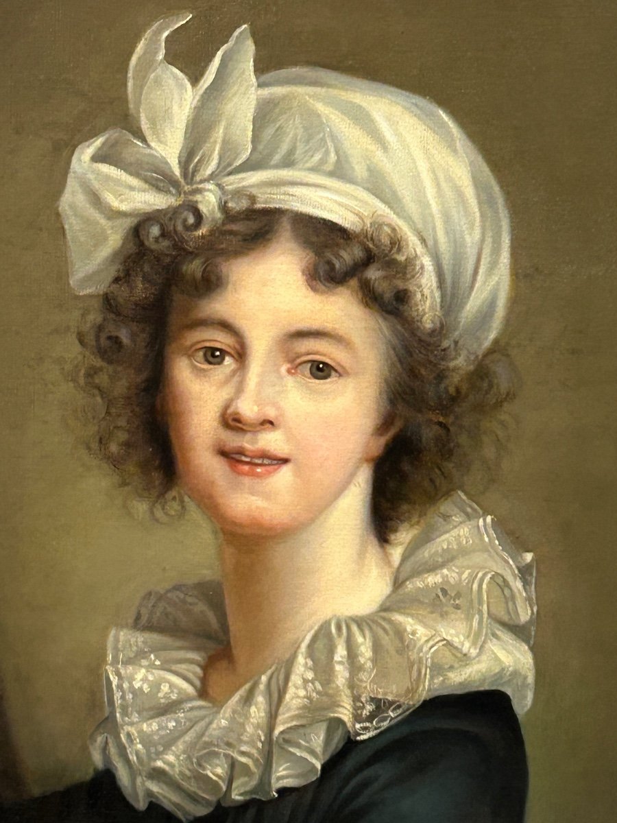 Elisabeth Vigièe- Lebrun (1755-1842) D’après Autoportrait - Huile Sur Toile Portrait H 100 Cm-photo-7