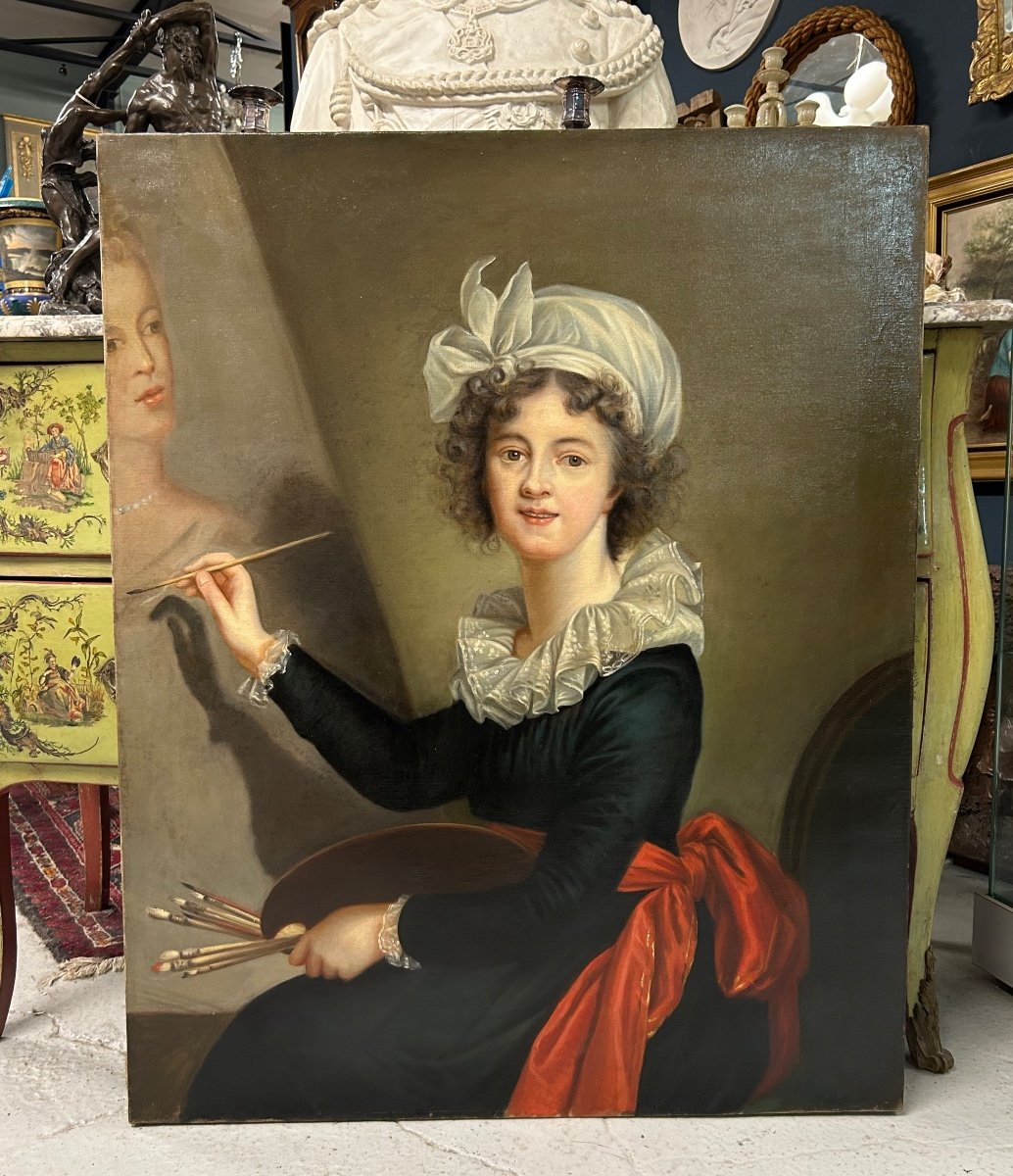 Elisabeth Vigièe- Lebrun (1755-1842) D’après Autoportrait - Huile Sur Toile Portrait H 100 Cm-photo-8