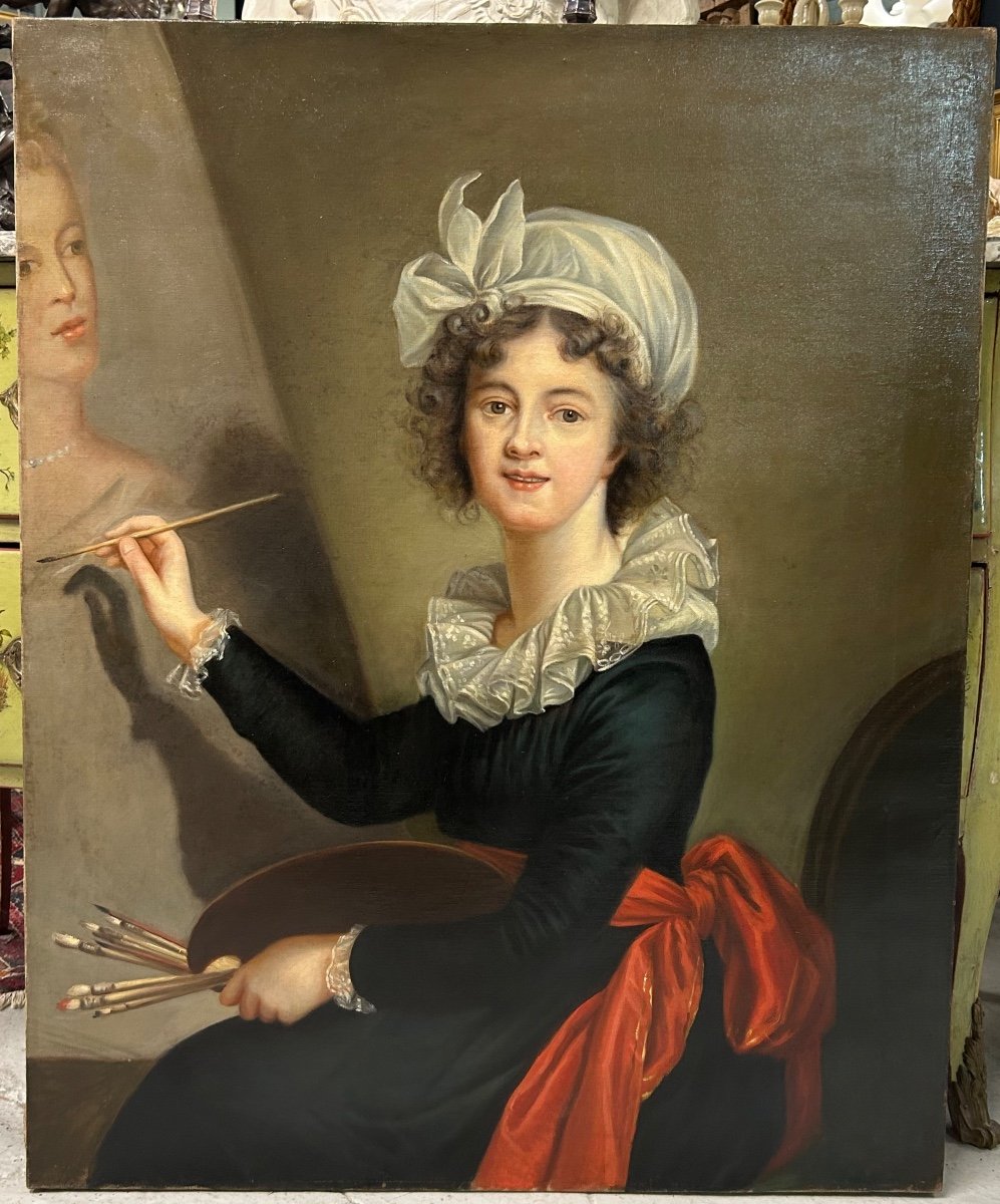 Elisabeth Vigièe- Lebrun (1755-1842) D’après Autoportrait - Huile Sur Toile Portrait H 100 Cm