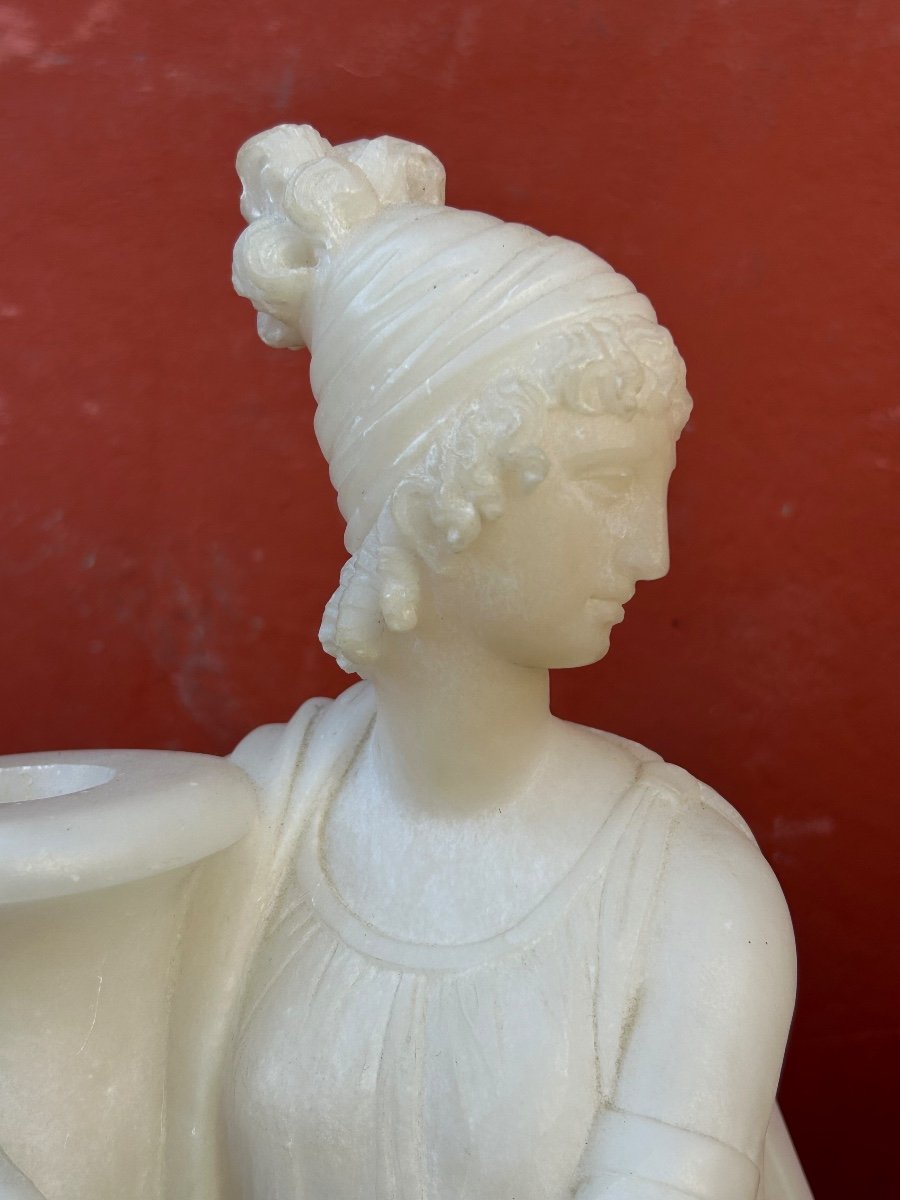 Paire De Sculptures En Albâtre Femmes Drapées à L’antique D’époque Début XIXéme  Empire -italie-photo-2