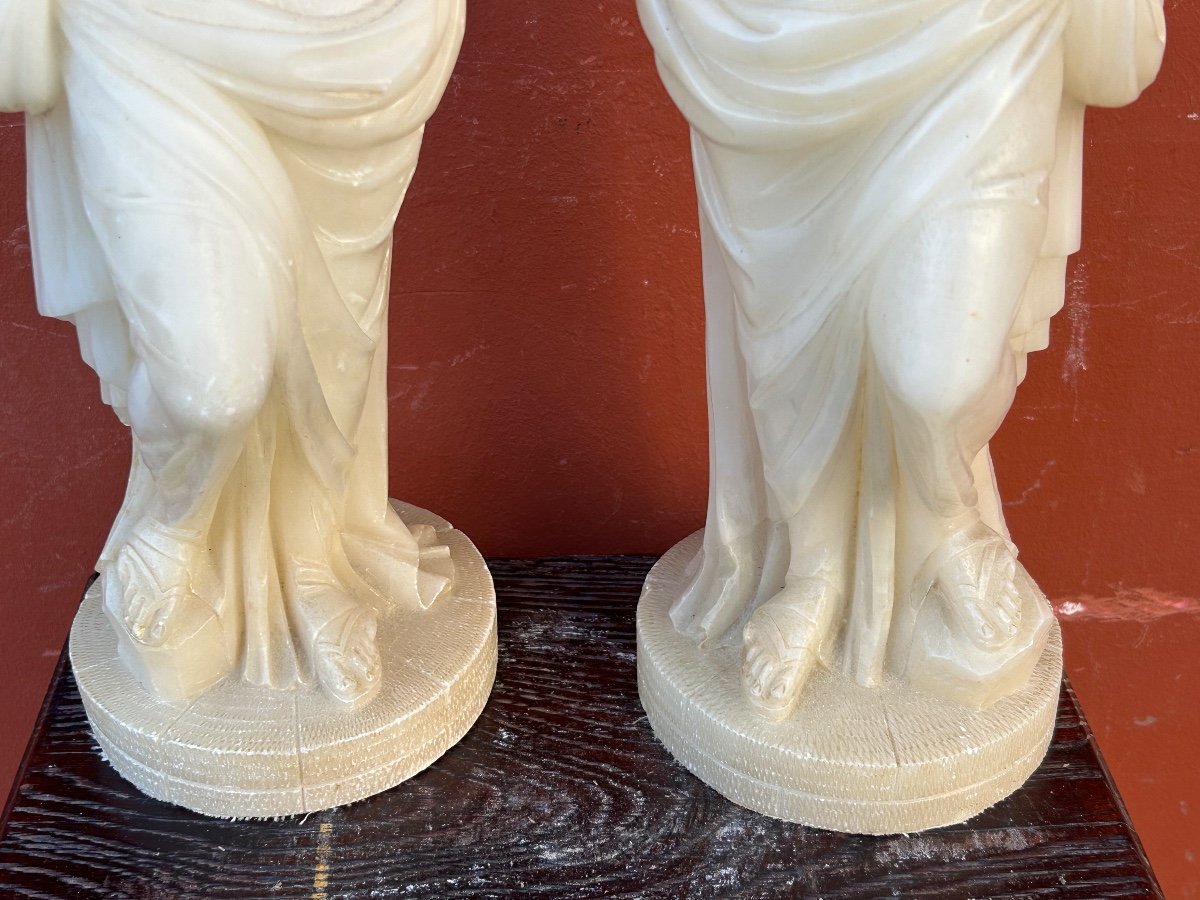 Pair Of Alabaster Sculptures Of Women Draped In Antique Style, Early 19th Century Empire - Italy-photo-4