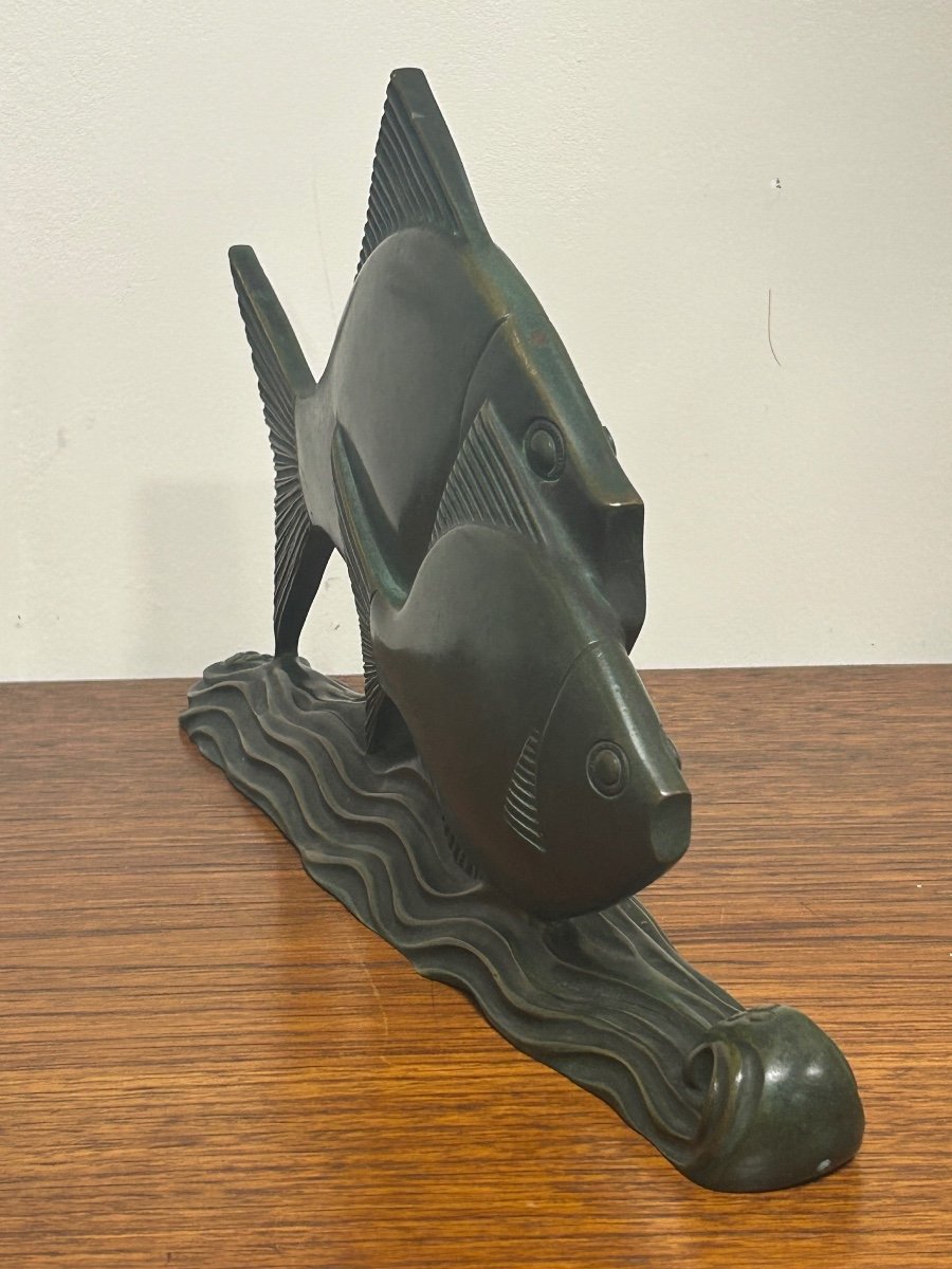  Rare Bronze Art Deco Fish Green Patina Circa 1930 -photo-1