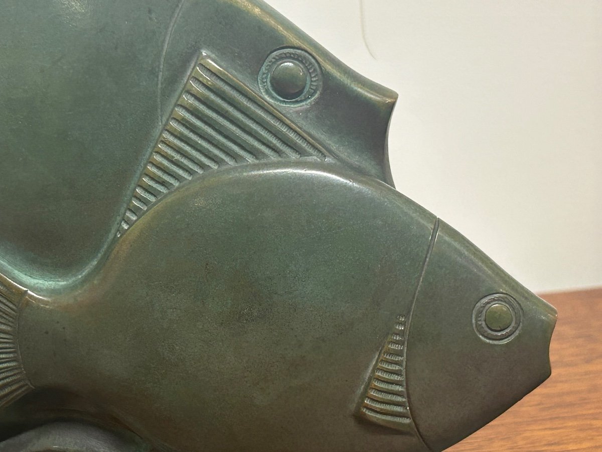  Rare Bronze Art Deco Fish Green Patina Circa 1930 -photo-2