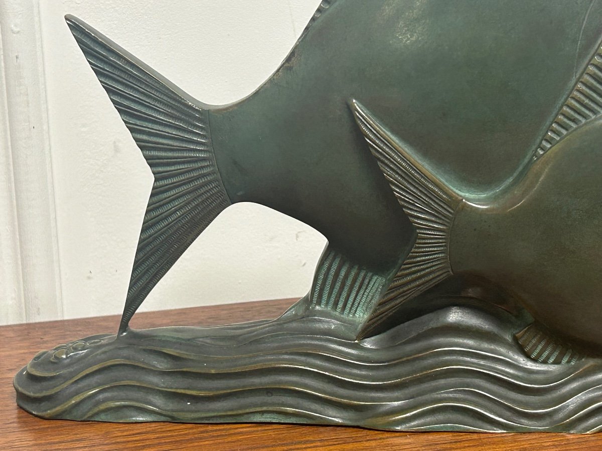  Rare Bronze Art Deco Fish Green Patina Circa 1930 -photo-5