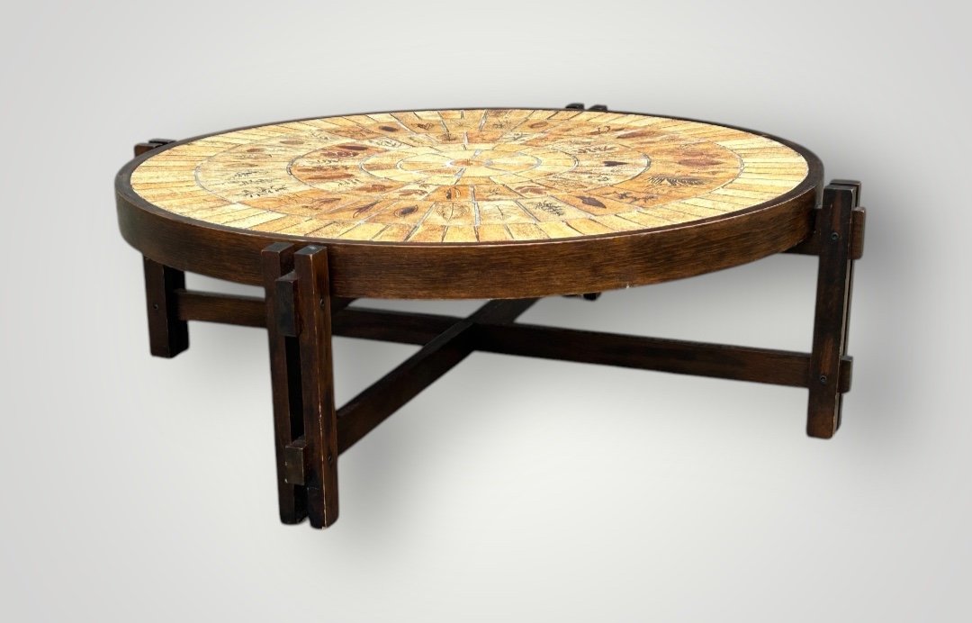 Table Basse Circulaire  « les Herbiers «  Par Roger Capron  - Céramique 1960 Vallauris -photo-3