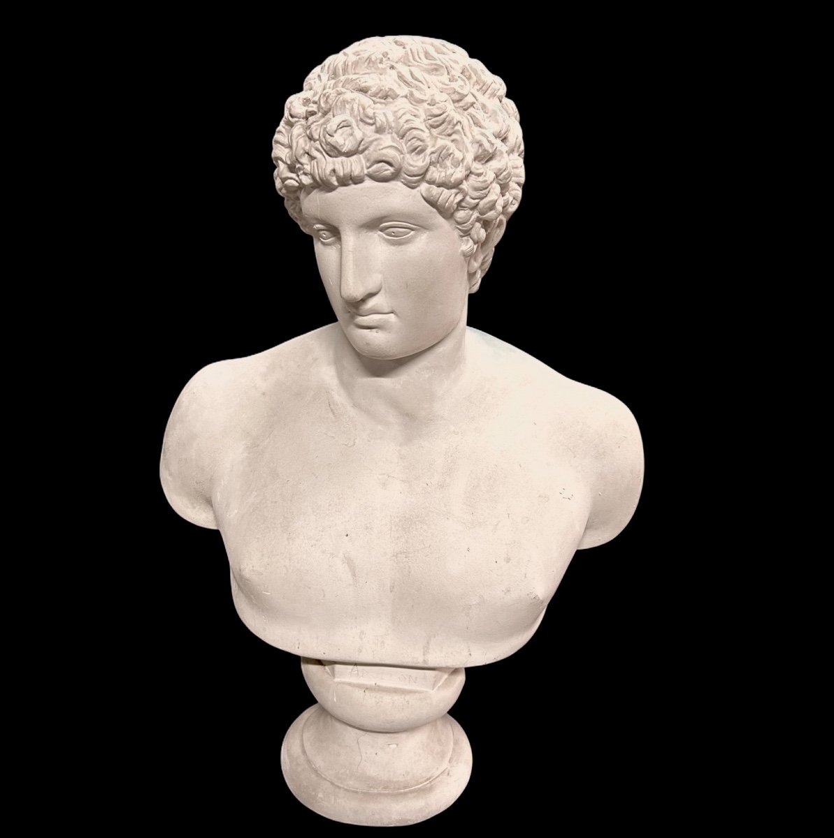 Grand Buste D’après L’antique Hermès Dit « antinous Albani « plâtre XXéme Siècle H 70 cm-photo-4