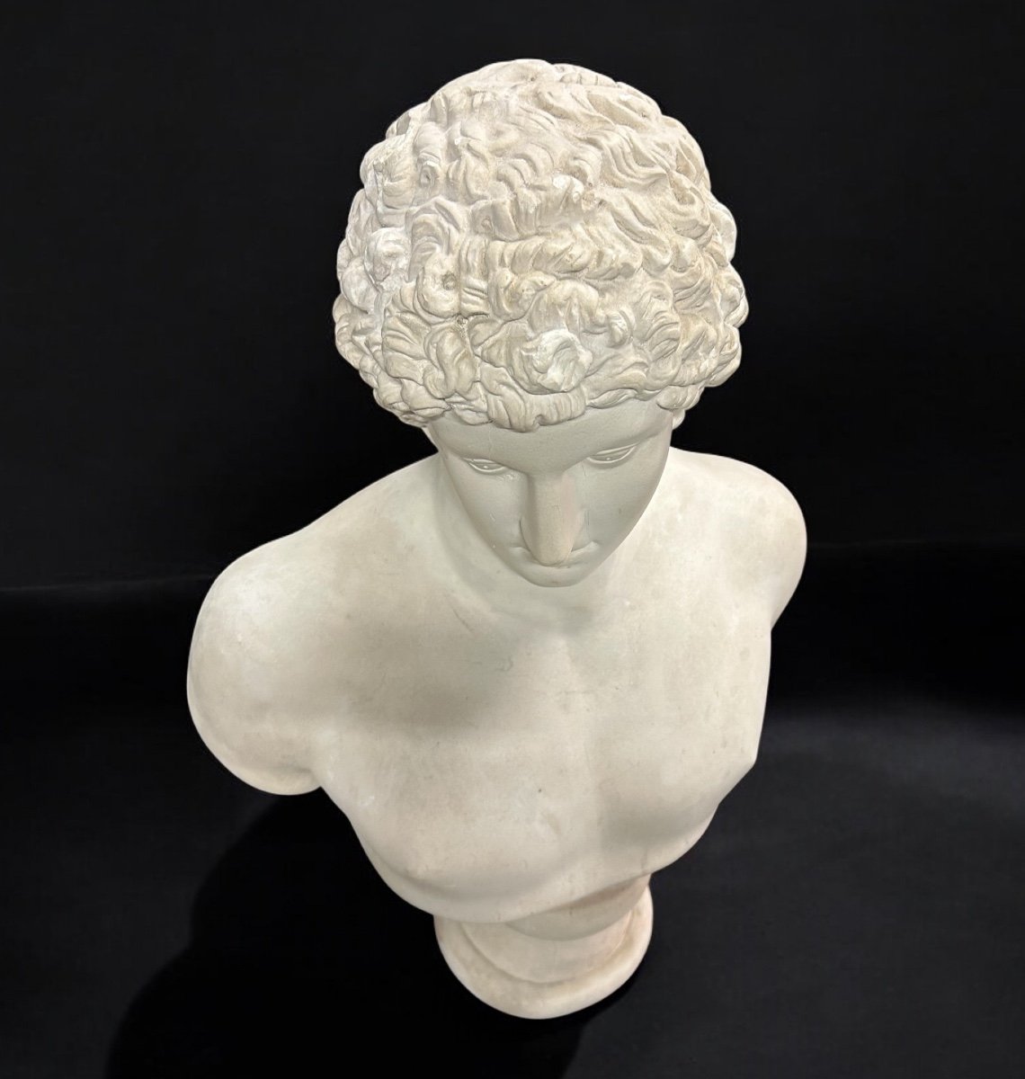 Grand Buste D’après L’antique Hermès Dit « antinous Albani « plâtre XXéme Siècle H 70 cm-photo-3