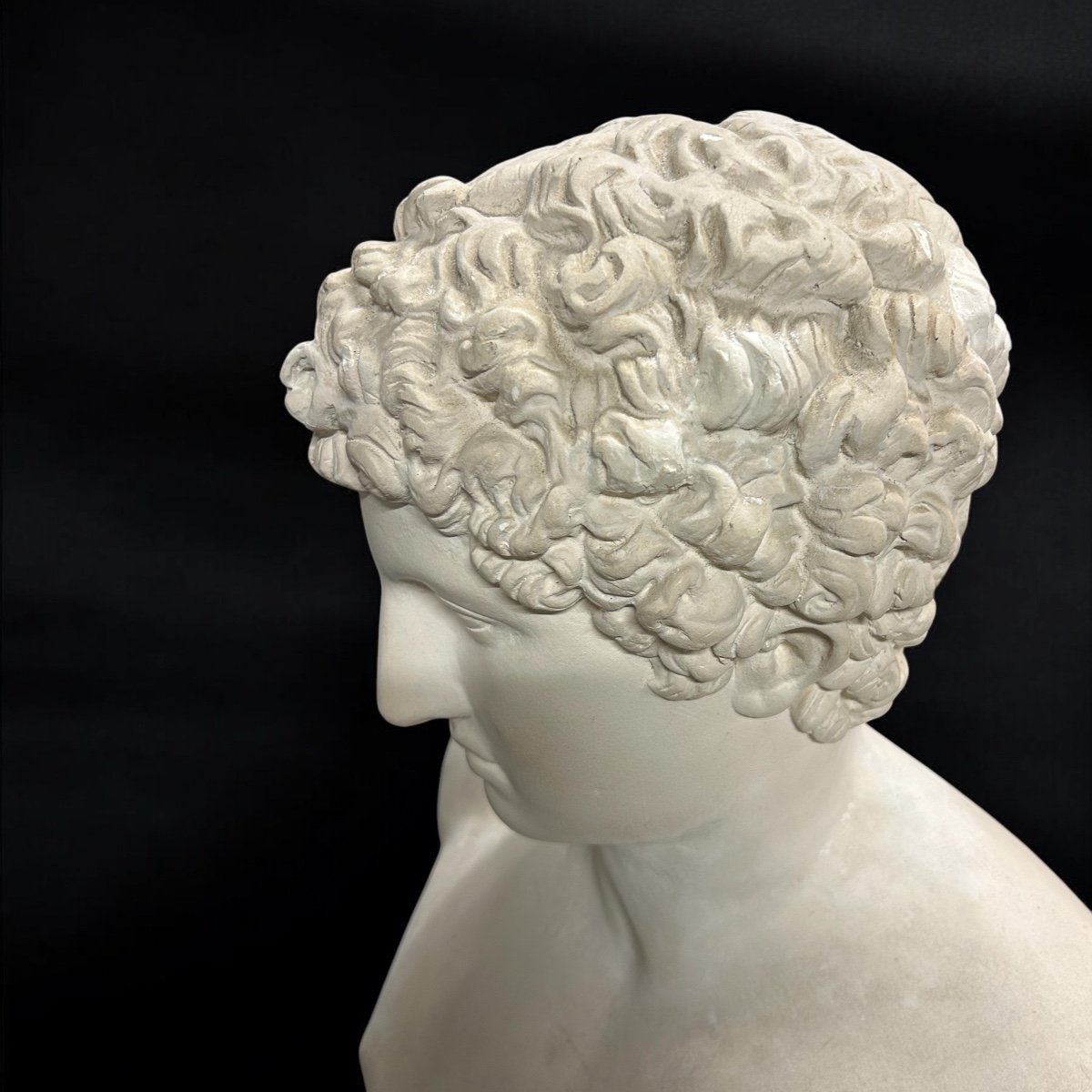 Grand Buste D’après L’antique Hermès Dit « antinous Albani « plâtre XXéme Siècle H 70 cm-photo-7