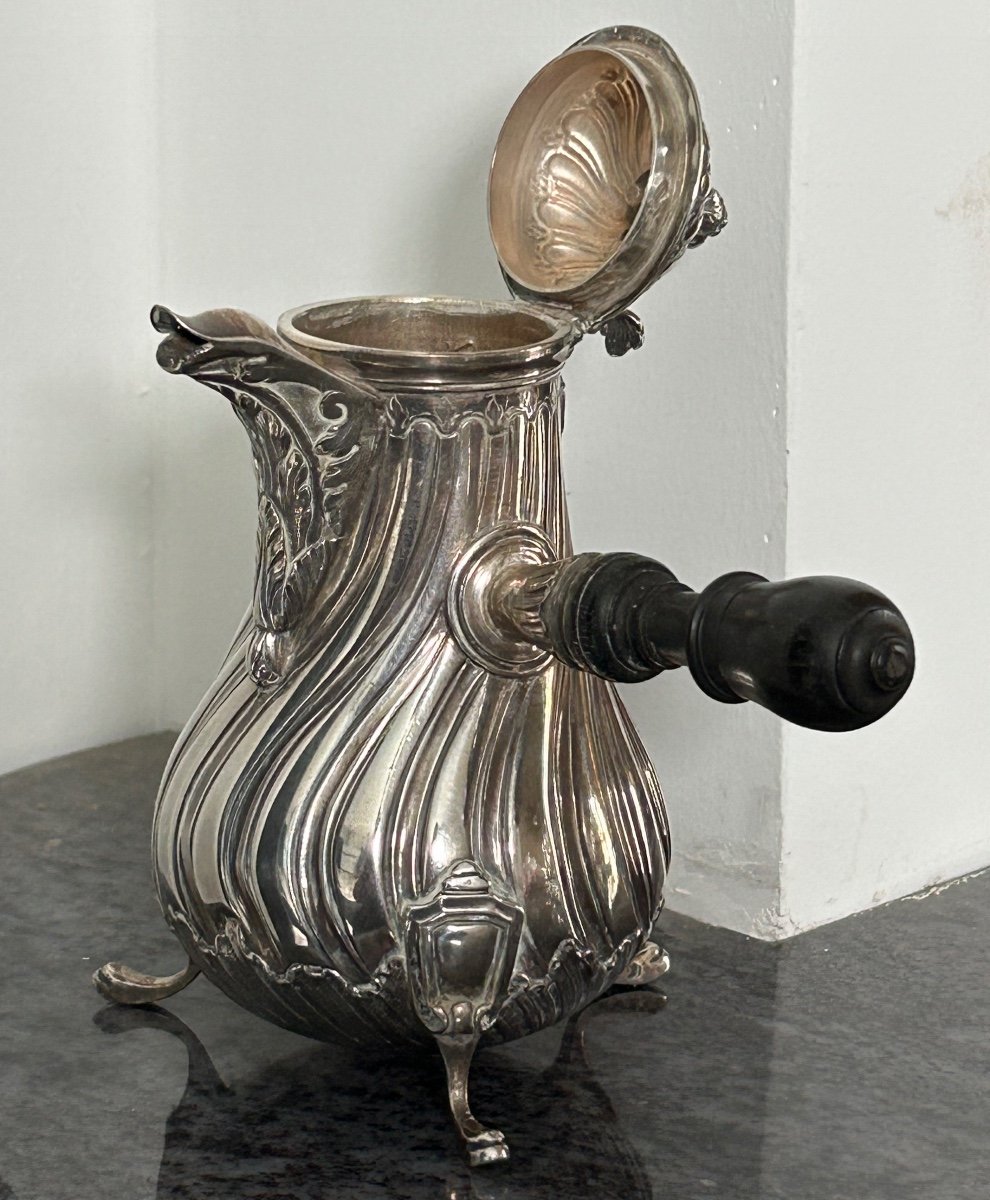 Verseuse - Cafetière Piriforme à Feston Torse En Argent Massif De Style Louis XV - égoïste -photo-6