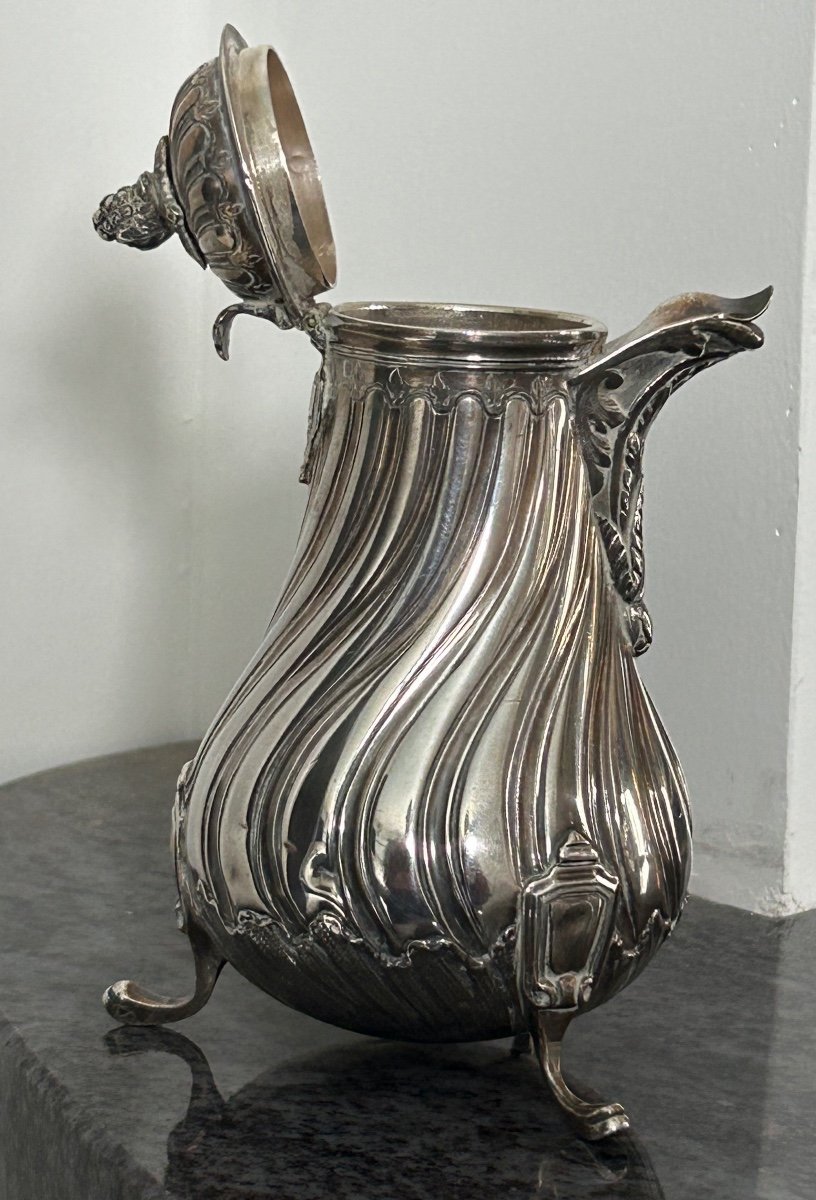 Verseuse - Cafetière Piriforme à Feston Torse En Argent Massif De Style Louis XV - égoïste -photo-7