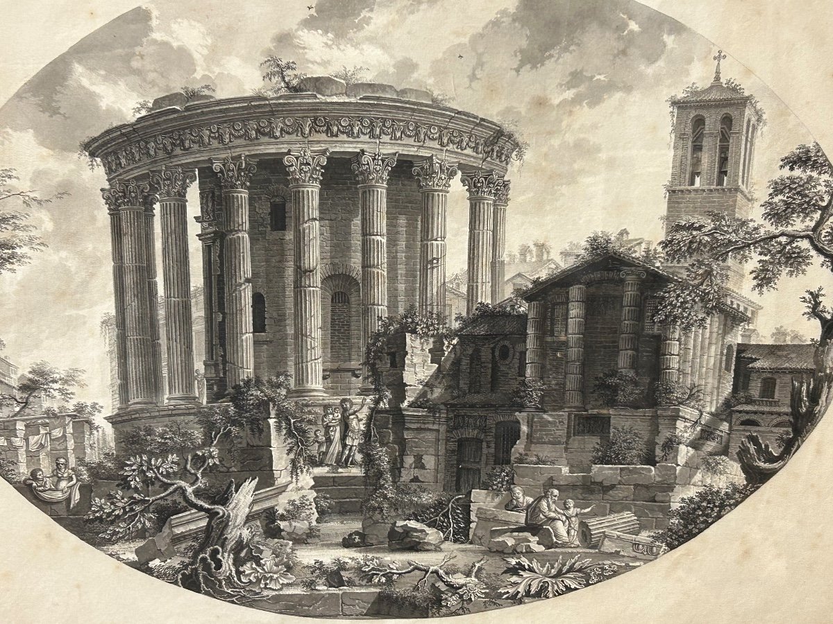 Dessin D’époque Fin XVIII Ou Début XIXéme Siècle Vue Du Temple De La Sibylle Rome Italie-photo-2