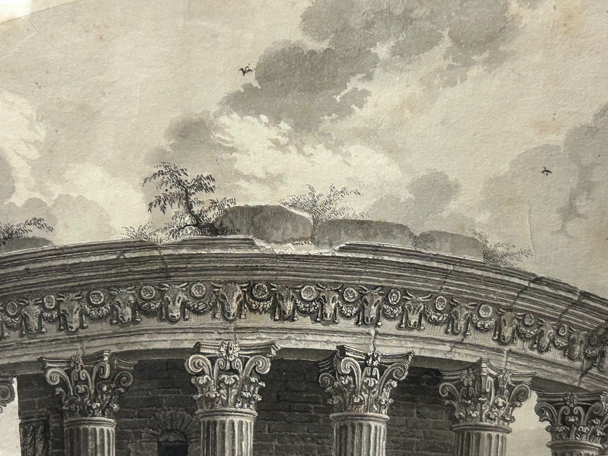 Dessin D’époque Fin XVIII Ou Début XIXéme Siècle Vue Du Temple De La Sibylle Rome Italie-photo-5