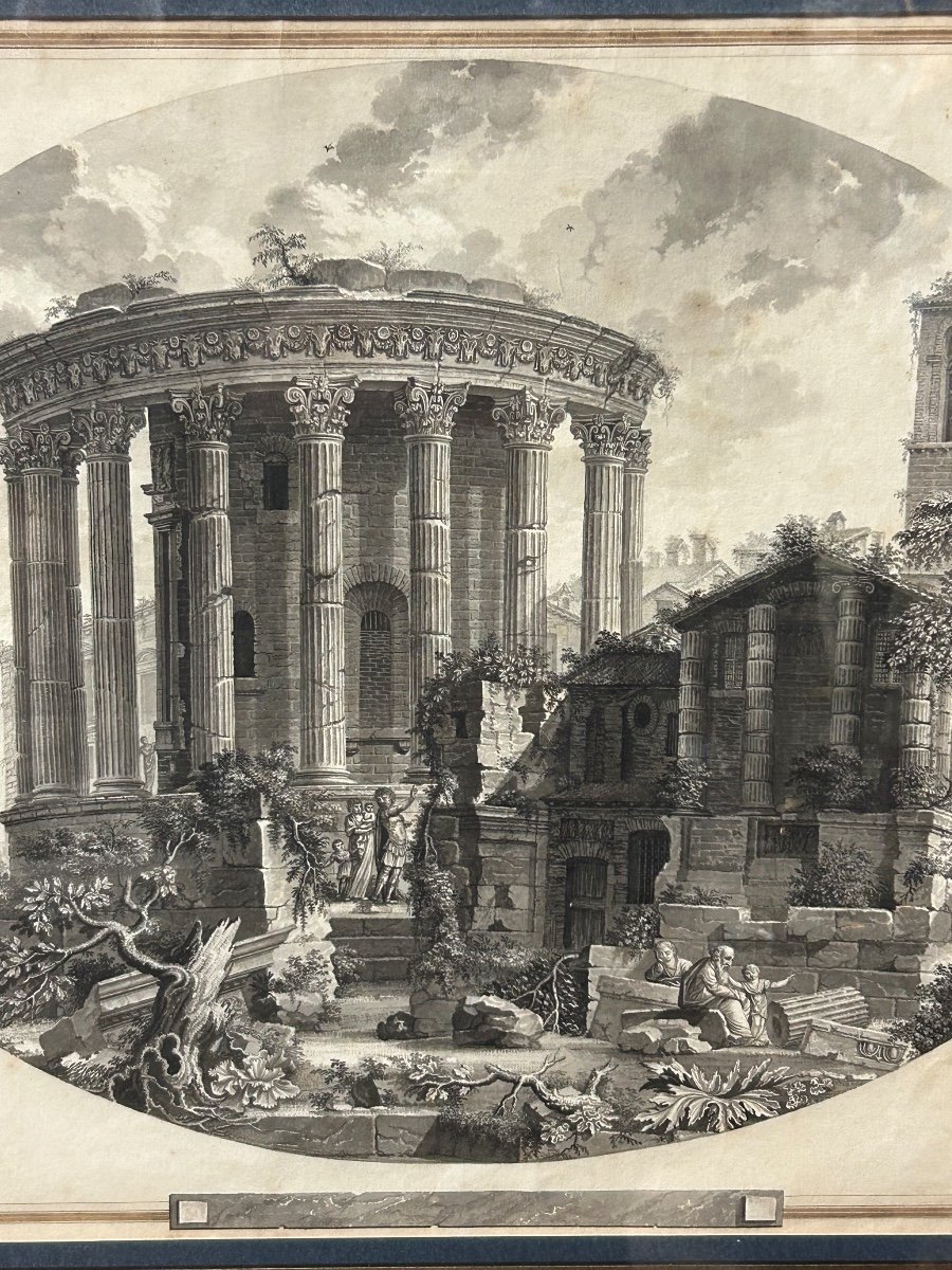 Dessin D’époque Fin XVIII Ou Début XIXéme Siècle Vue Du Temple De La Sibylle Rome Italie-photo-6