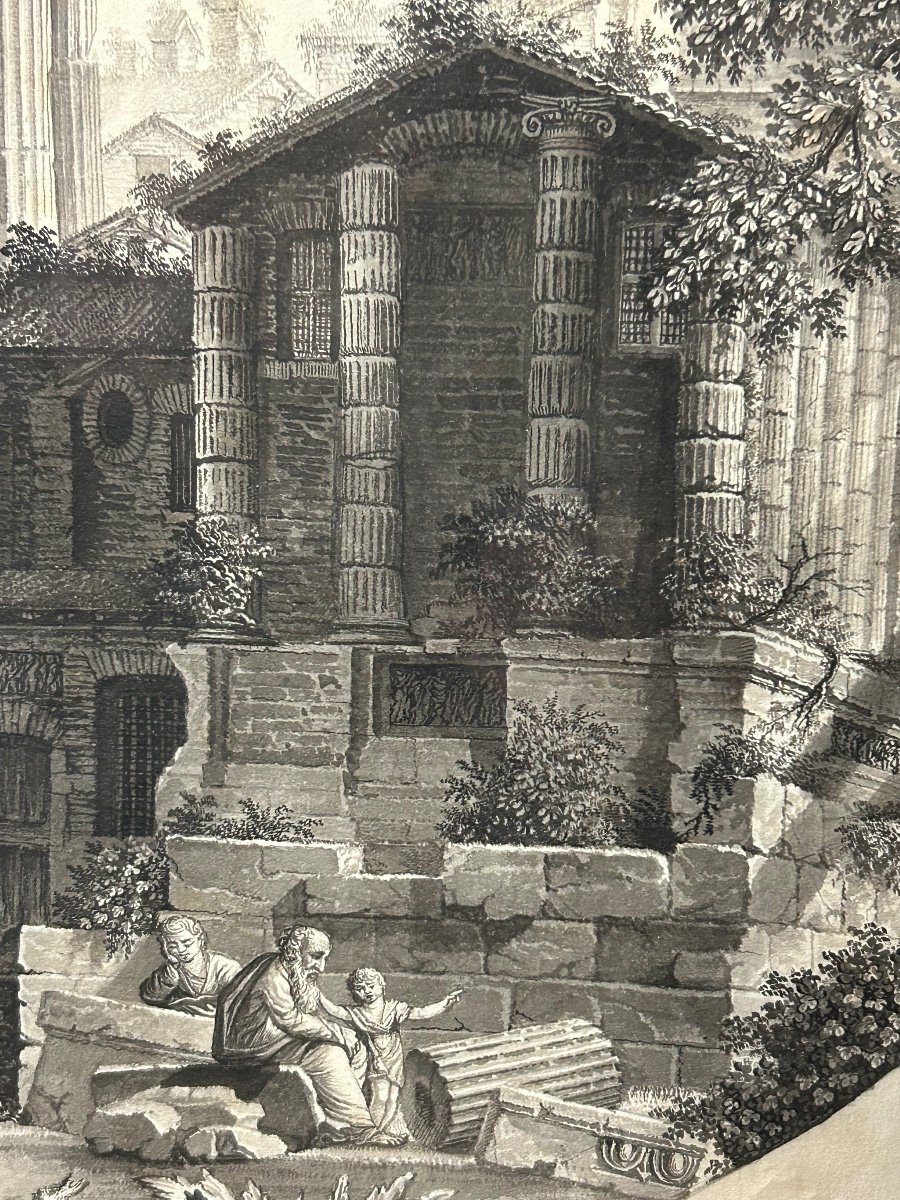 Dessin D’époque Fin XVIII Ou Début XIXéme Siècle Vue Du Temple De La Sibylle Rome Italie-photo-8