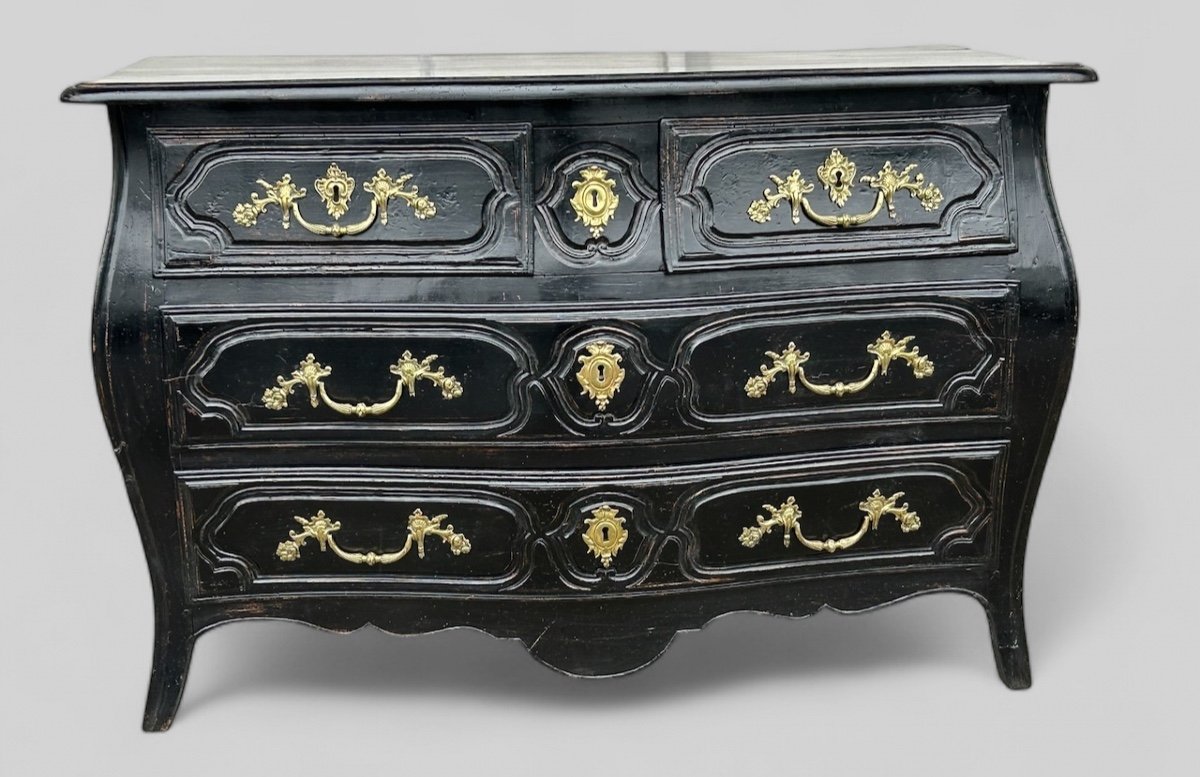 Commode Tombeau Rustique  Louis XV Laquée Noire D’époque XVIIIème -photo-3