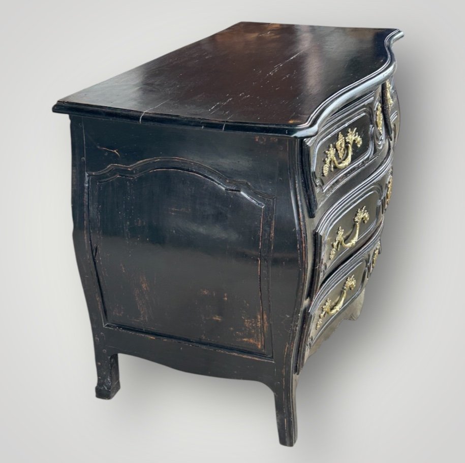 Commode Tombeau Rustique  Louis XV Laquée Noire D’époque XVIIIème -photo-2