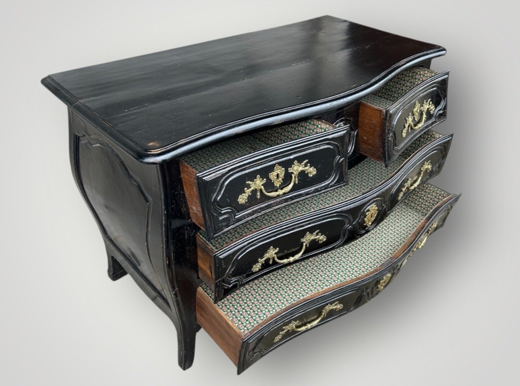 Commode Tombeau Rustique  Louis XV Laquée Noire D’époque XVIIIème -photo-4