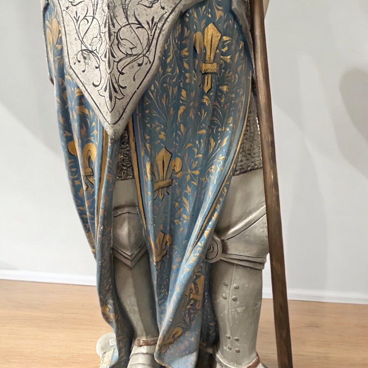 Grande Sculpture D’église Ou De Chapelle En Plâtre Polychrome Jeanne D’arc En Armure Vers 1900-photo-4