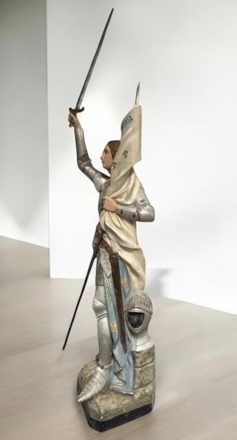 Grande Sculpture D’église Ou De Chapelle En Plâtre Polychrome Jeanne D’arc En Armure Vers 1900-photo-7