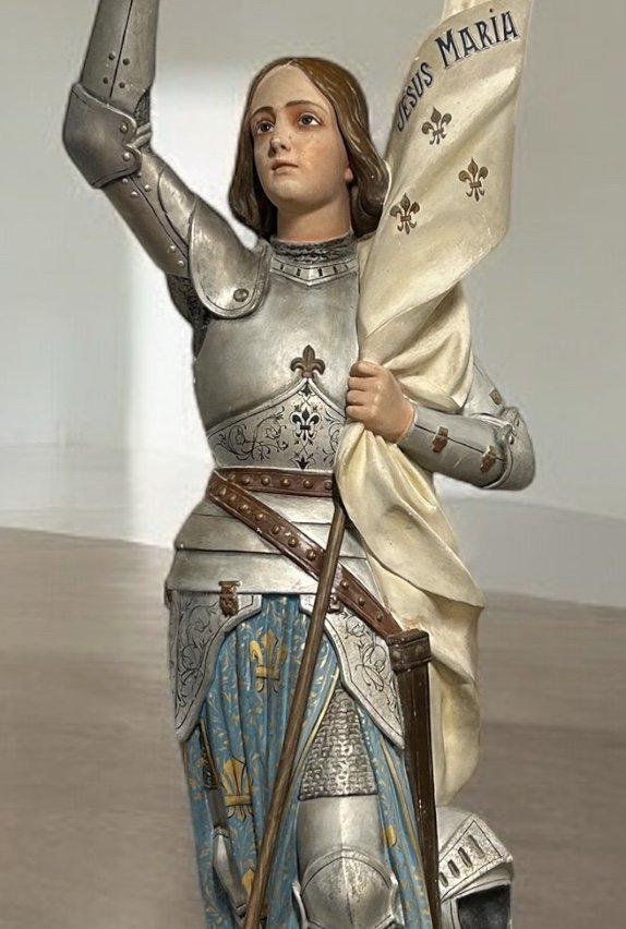 Grande Sculpture D’église Ou De Chapelle En Plâtre Polychrome Jeanne D’arc En Armure Vers 1900-photo-8