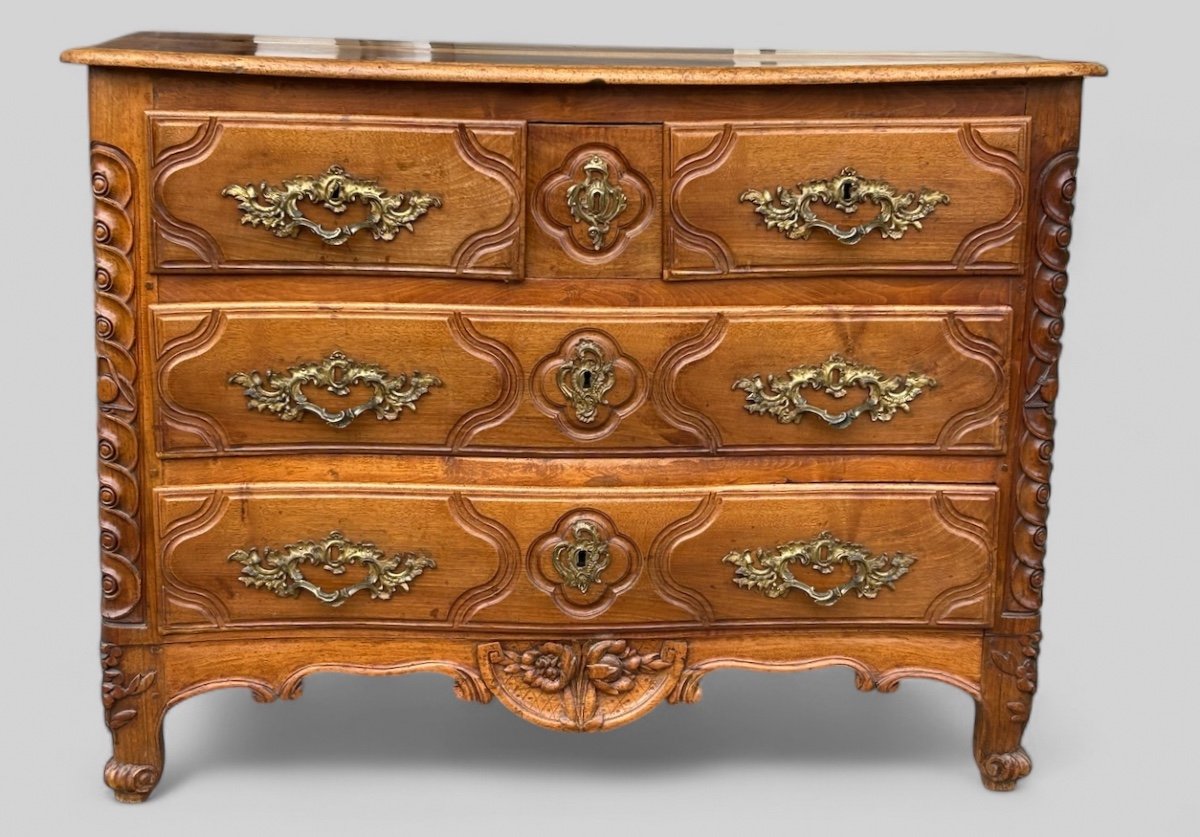 Parisian Chest Of Drawers, Louis XV Period, In Walnut, Stamped Jme P.charriere, 18th Century -photo-2