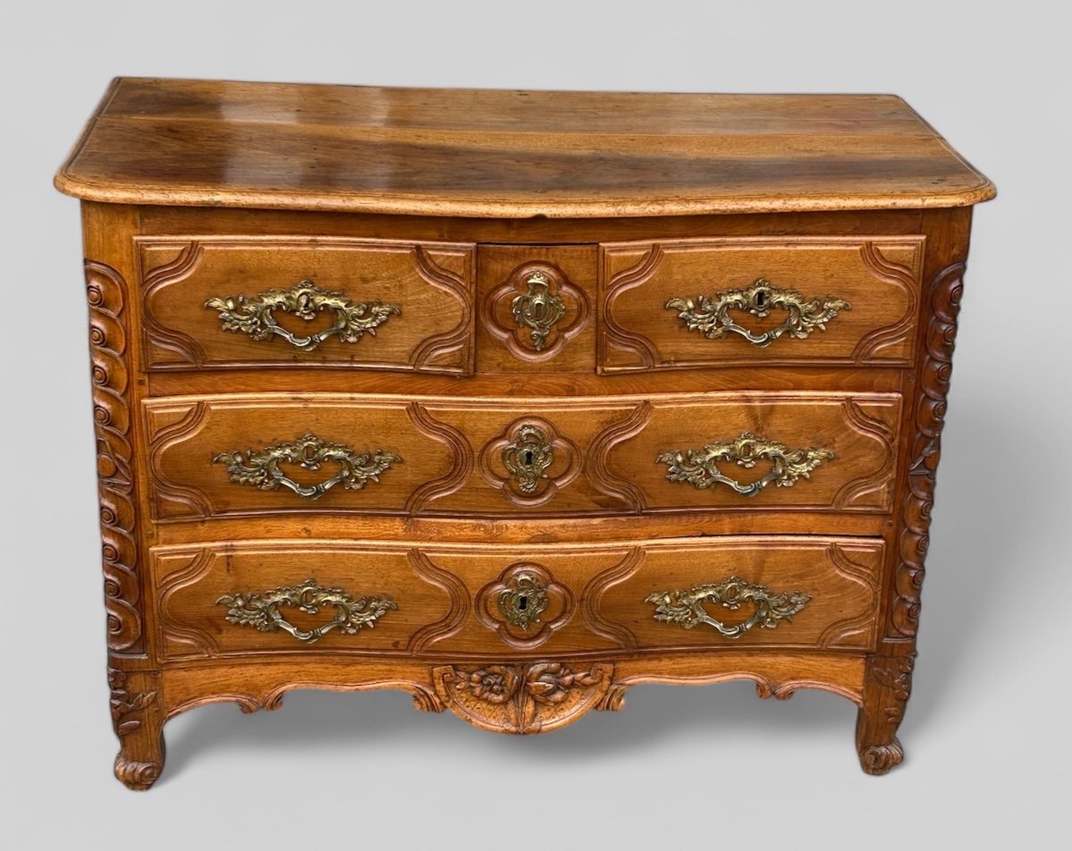 Parisian Chest Of Drawers, Louis XV Period, In Walnut, Stamped Jme P.charriere, 18th Century -photo-3