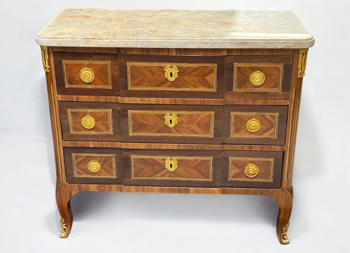 Transition Period Chest Of Drawers In Marquetry Stamped L Boudin (1735-1804)-photo-2