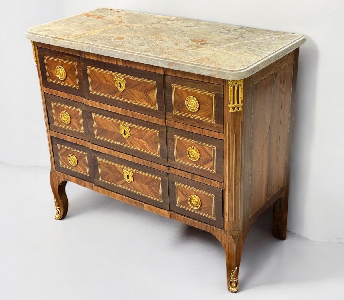 Transition Period Chest Of Drawers In Marquetry Stamped L Boudin (1735-1804)-photo-4