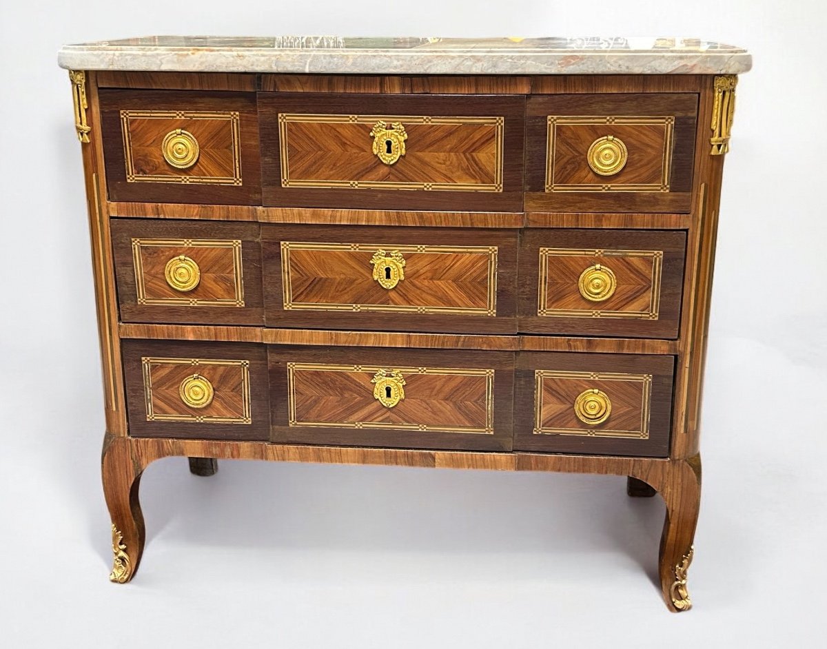 Transition Period Chest Of Drawers In Marquetry Stamped L Boudin (1735-1804)-photo-2