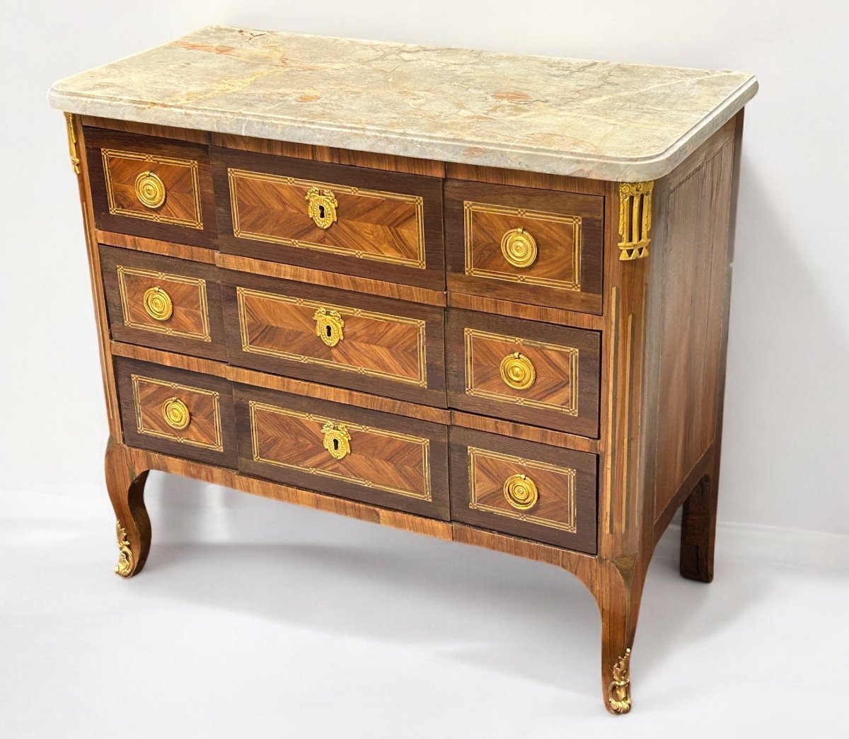 Transition Period Chest Of Drawers In Marquetry Stamped L Boudin (1735-1804)