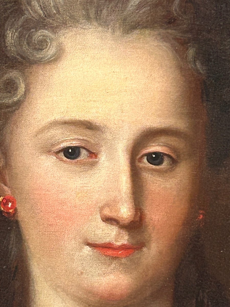 French School - Portrait Of A Woman In Oval From The 18th Century H 90 Cm-photo-2