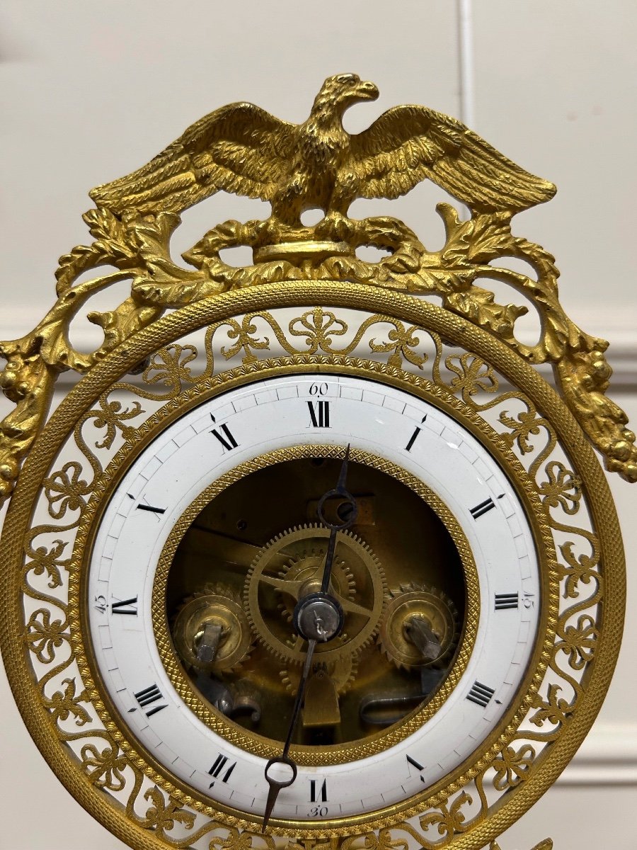 Directoire Period Arch Skeleton Clock In Gilt Bronze - Empire-photo-8