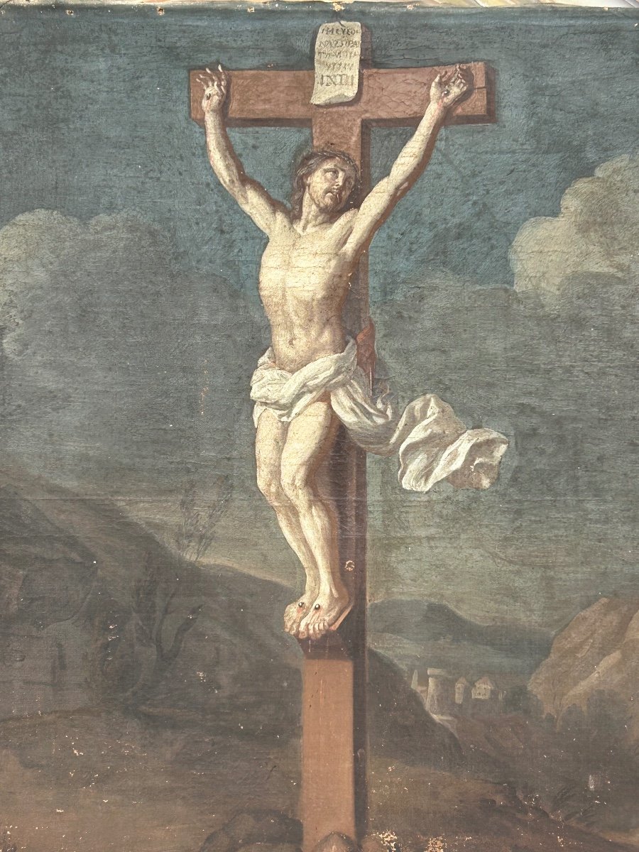 Charles Le Brun (1619-1690) Entourage De - Christ En Croix - Crucifixion Huile Sur Toile -photo-3