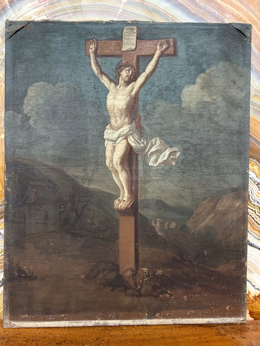 Charles Le Brun (1619-1690) Entourage De - Christ En Croix - Crucifixion Huile Sur Toile -photo-4