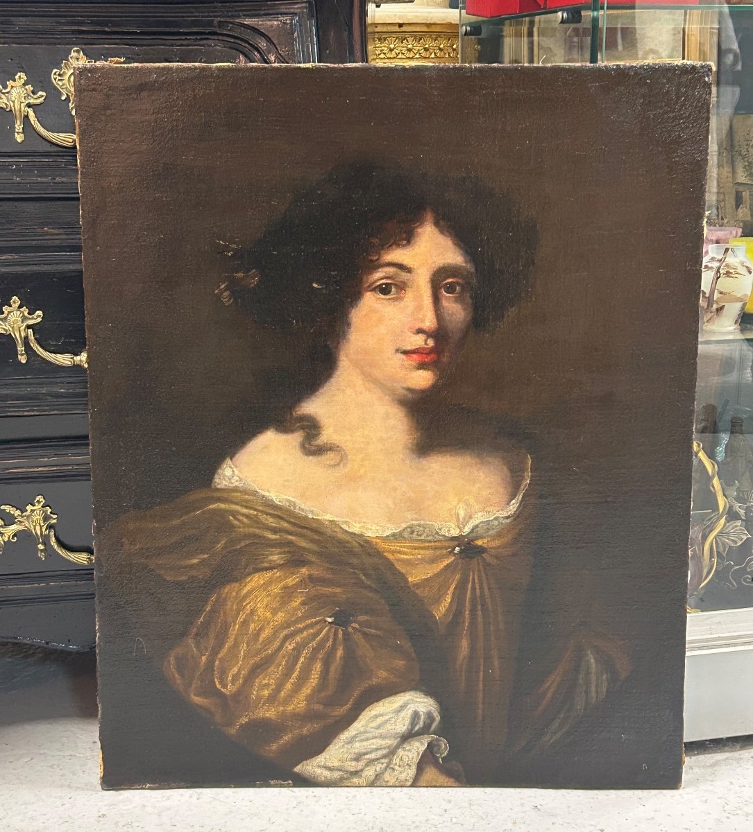 Portrait Présumé De Hortense Mancini D’après Jacob Ferdinand Voet - Huile Sur Toile époque XVII-photo-1