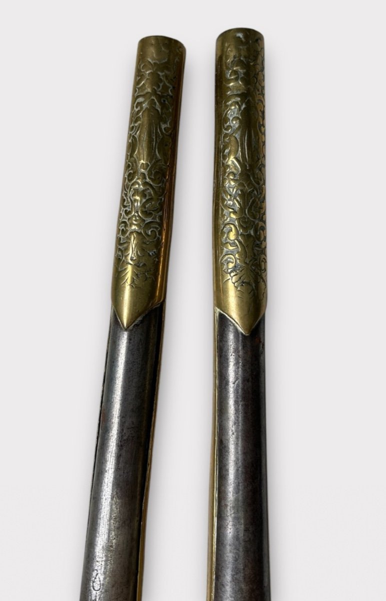 Pair Of Pistols "kubur" - Ottoman Balkan Turkish Empire Chiseled Bronze Flintlock Pistol 1830"-photo-1