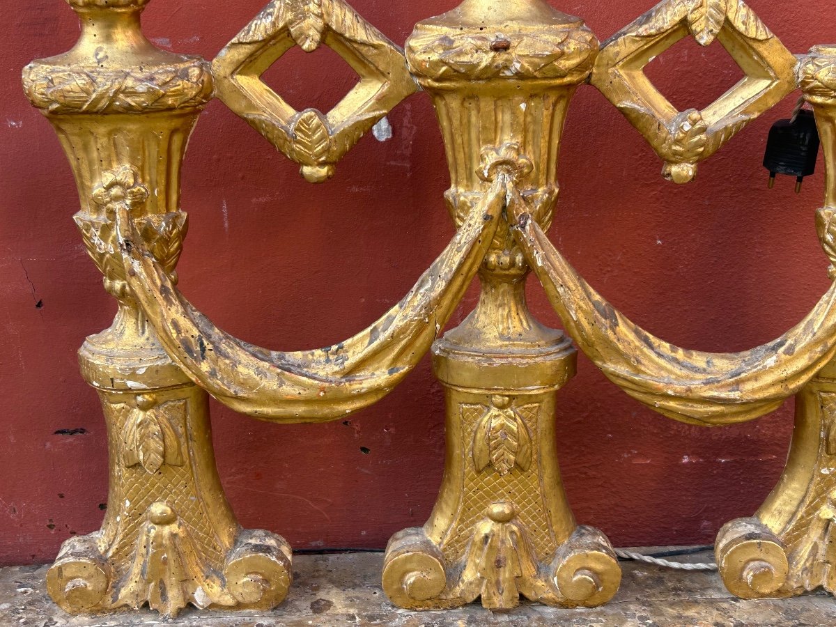 Pair Of Three-light Sconce Candlesticks In Gilded Wood From The 18th Century -photo-1