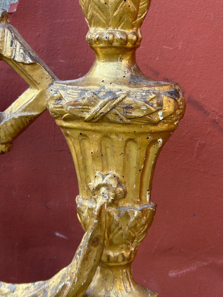 Pair Of Three-light Sconce Candlesticks In Gilded Wood From The 18th Century -photo-2