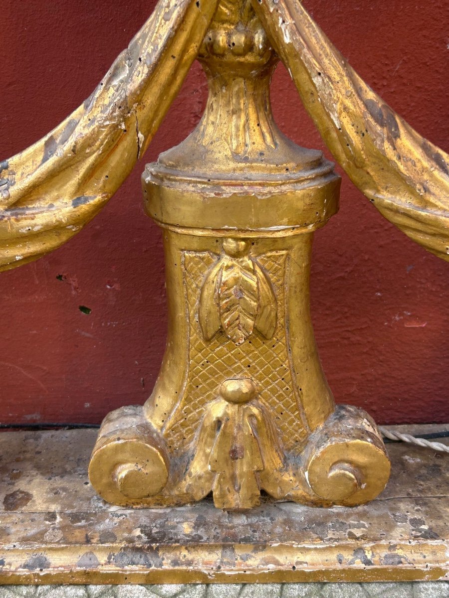 Pair Of Three-light Sconce Candlesticks In Gilded Wood From The 18th Century -photo-4