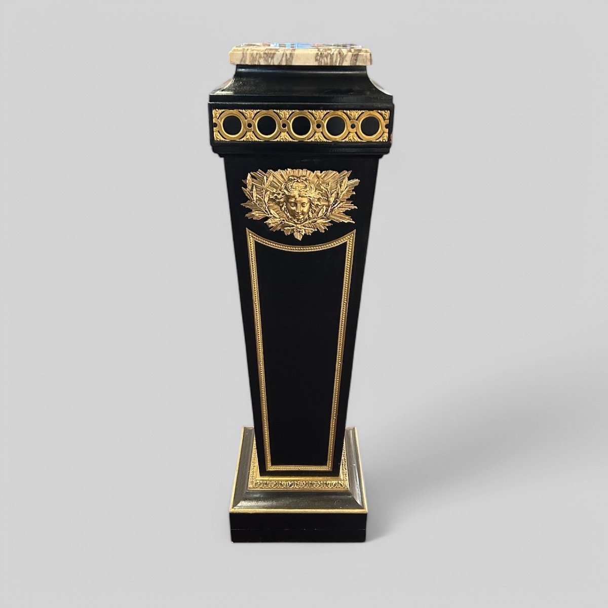 Pedestal - Sheath - Column From The Napoleon III Period In Blackened Wood And Gilded Bronze, Late 19th Century -photo-2