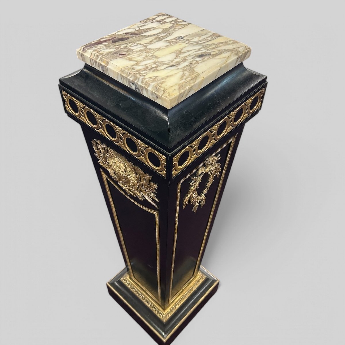 Pedestal - Sheath - Column From The Napoleon III Period In Blackened Wood And Gilded Bronze, Late 19th Century -photo-4