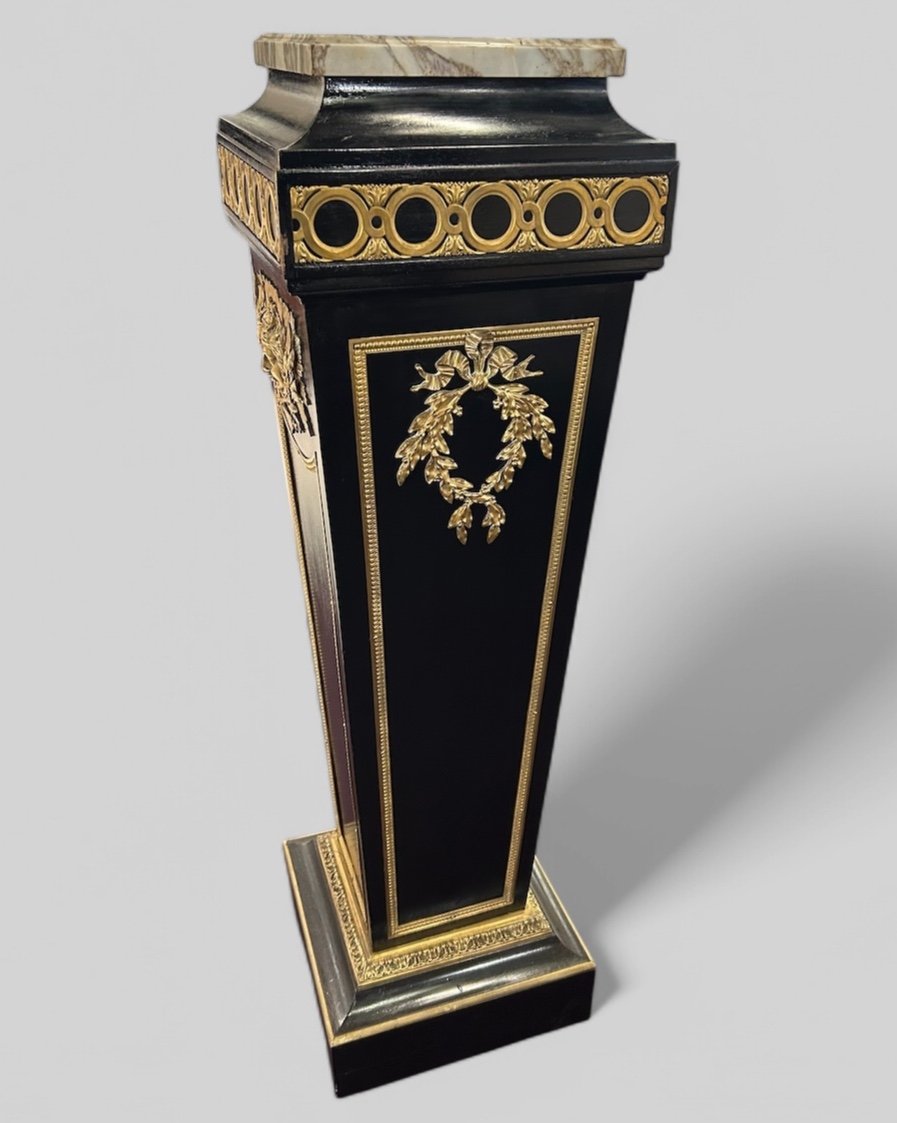 Pedestal - Sheath - Column From The Napoleon III Period In Blackened Wood And Gilded Bronze, Late 19th Century -photo-3